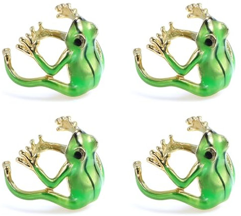 HJZHI Lot de 4 bagues grenouille feuillue réglables pour enfants Bijoux drôle de grenouille verte Bague ouverte en forme de grenouille Clip d'oreille Anneaux d'animaux amusants pour femmes Cadeau