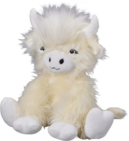 Bauer Spielwaren Hochlandkuh: Kuscheltier mit wuscheligem, cremefarbenen Fell, sitzend, 25cm, Creme (12005)