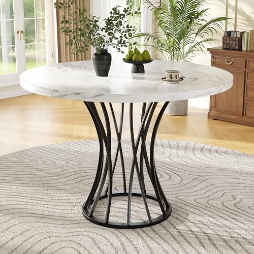 Kebnor Runder Esstisch, Leichter und luxuriöser runder Tisch für 4-6 Personen, geeignet für Esszimmer und Wohnzimmer, MDF marmorierte Tischplatte (80 x 80 x 76 cm) (Schwarz)