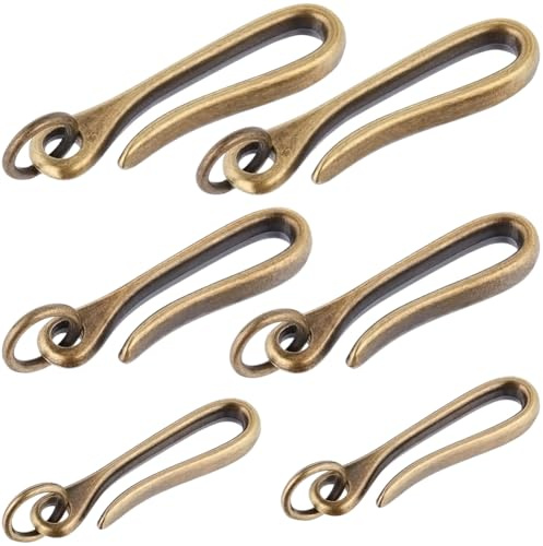 CRASPIRE 6Pcs 3 Sizes U Shape Hook Keychain Japanese Fish Hook Tibetan Shackle Key Chain Brass Key Rings Jump Rings Alloy Solid Antique Bronze Buckle Belt Clip Pocket Holder for Men Wallet Badge Purse