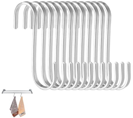 LeeQunQ 10 PCS S Shaped Hanging Hooks, Stainless Steel S-Hooks, Stainless Steel Flat S Hooks for Kitchen, for Utensils Pan Pot Kitchen Bedroom Bathroom Clothes Garden Office(Silver 78 * 20 * 26mm)