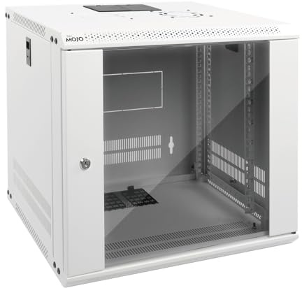 Tecmojo 19 Pulgadas 9U Gabinete de Red, 450mm de Profundidad, para Servidores de Pared, Gabinete de Red IT para Rack, Puerta y Paredes Laterales con Cerradura, Puerta de Cristal, Embalaje Plano,Blanco