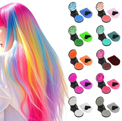 10 Piezas Tizas para El Pelo, Tinte de Cabello Brillante Temporal Portátil, Tinte Pelo Lavable para El Pelo Niña, Tiza Capilar para Maquillaje DIY, Cosplay y Fiestas