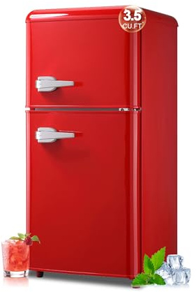 rosmena Mini Fridge with Freezer, 3.5 Cu, Mini Fridge with 7 Adjustable Thermostat, Compact 2-Door Classic Refrigerator for Home/Bedroom, Office, Caravan, Red