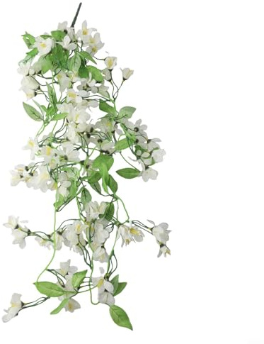 MIKMLYZE Artificial Hanging Silk Flowers Vine 100cm Fake Jasmine Morning Glory Garland Realistic Faux Floral Decor for Wedding Party Home Indoor(winter jasmine White)
