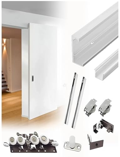 Rail de porte coulissante caché avec fonction de fermeture douce, for salle de bain, cuisine, placard, quincaillerie de porte coulissante(80cm/2.6ft)