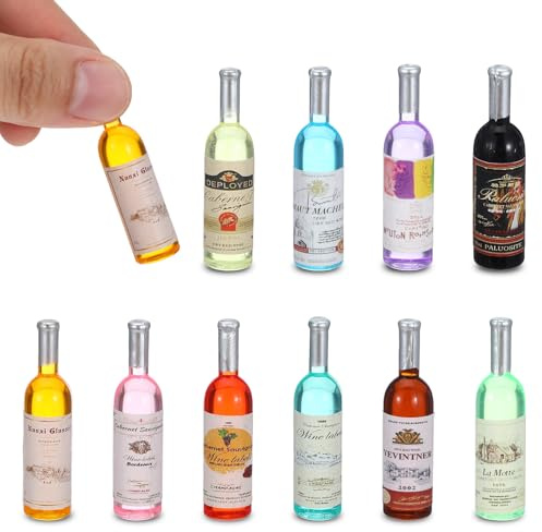 20 Pcs 1:12 Scale Mini Wine Bottles Cake Toppers Wine Drinks Decoration | Beer Glass Model Mini House Drink Accessories for Miniature Bottles Cake Decorations