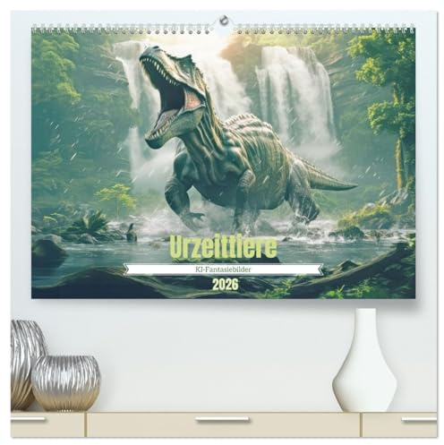 Urzeittiere - KI-Fantasiebilder (hochwertiger Premium Wandkalender 2026 DIN A2 quer), Kunstdruck in Hochglanz: Giganten der Urzeit (CALVENDO Tiere)