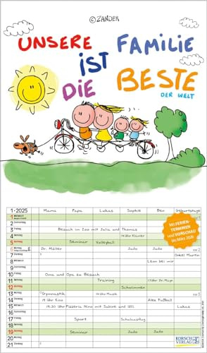 Unsere Familie ist die beste! 2025: Familienkalender - 6 breite Spalten mit viel Platz. Hochwertiger Familienplaner mit Ferienterminen, Vorschau bis März 2026 und tollen Extras. 27 x 46 cm.