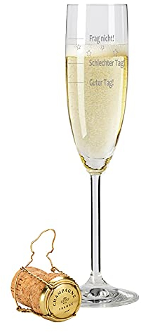 FORYOU24 Leonardo Sektglas mit Gratis Gravur - Guter Tag - Schlechter Tag - Frag Nicht - das Stimmungsglas als super Geschenkidee