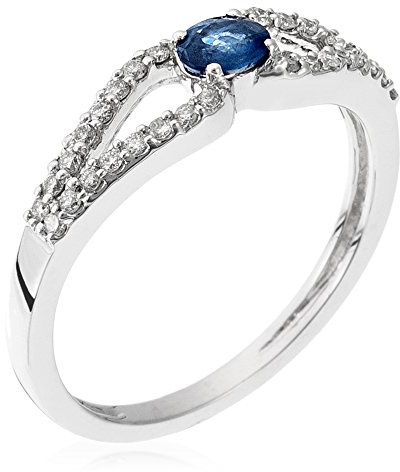 Orphelia Damen-Ring 750 Weißgold rhodiniert Saphir blau Rundschliff Diamant Gr. 50 (15.9) - RD-3214/50