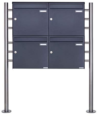 Standbriefkasten - Briefkastenanlage Design Basic 381 - Briefkasten Manufaktur Lippe (RAL 7016 anthrazitgrau feinstruktur matt, 4 Briefkästen)