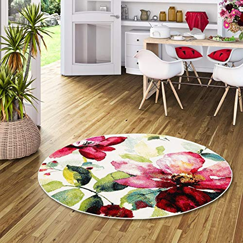 Pergamon Designer Teppich Brilliant Rosa Blumen Rund in 3 Größen