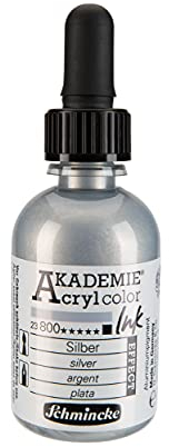 Schmincke - AKADEMIE Acryl color INK, Silber, 50 ml, 23 800 024, flüssige Acryl color-Farbe, pigmentierte Acryltinte zum Malen, Schreiben, Airbrush