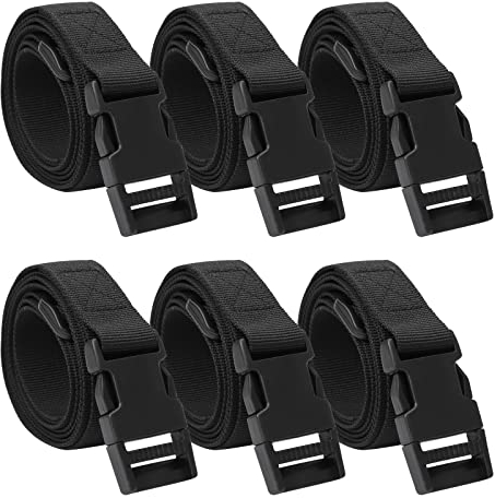 6 Stück Koffergurte Schwarz, Nylon Gurtband 25mm mit Schnelllösenden Schnallen, Verpackungsgürtel Kofferband Gurt für Reise, 150cm