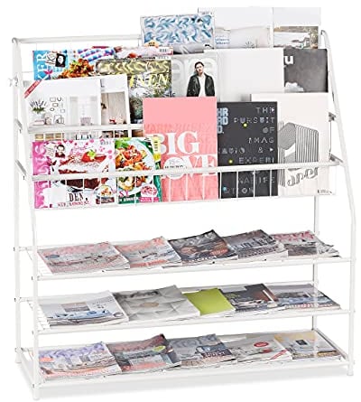 Relaxdays XL Zeitschriftenregal, HBT: 96 x 97 x 37 cm, Metall, freistehend, Zeitschriftenständer für Wohnzimmer, weiß