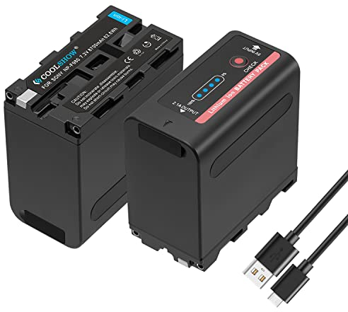 COOLSHOW NP-F970 Akku 7,4V 8700mAh NP-F960 NP-F980 NP-F930 NP-F950 Ersatzakku 2 Stück mit 5V USB Ausgang und Micro USB Eingang Kompatibel für Sony DCR-VX2100,PD150,PD170,FDR-AX1,HDR-AX2000,FX1,FX1000