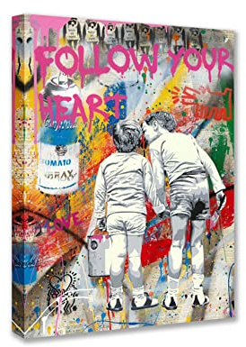 Tucocoo Follow Your Heart Graffiti-Wandkunst, abstrakte Straßenkunst, Leinwandgemälde, bunt, Banksy-Pop-Bilder, modernes Kunstwerk, Heimdekoration für Wohnzimmer, Schlafzimmer, 30x40 cm, 1 Stück