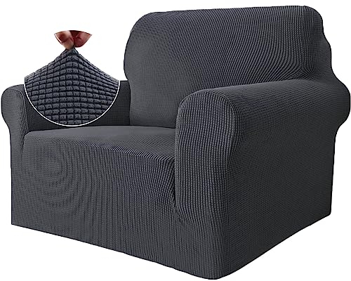 Ystyle Stretch Sofa überzug 1 Sitzer, Elastisch Sofabezug Mit Armlehnen, Jacquard Couch überzug rutschfest, Waschbar Sofa Cover Protector Für Hunde Haustiere, Grau