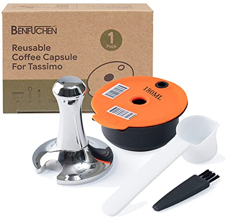 Benfuchen capsules de café réutilisables Pod 60/200/220ml Filtre à café rechargeable et Tamper pour machine Bosch Tas simo (180ML Capsule Pod & Tamper)