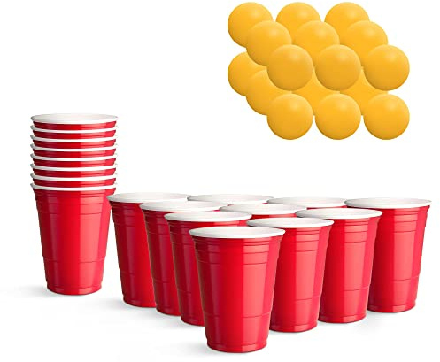 KEPLIN Beer Pong Set – Reusable Plastic Cups & Ping Pong Balls – Fun Drinking Game for Adults, Ideal for Birthdays, Events & Christmas Party Games