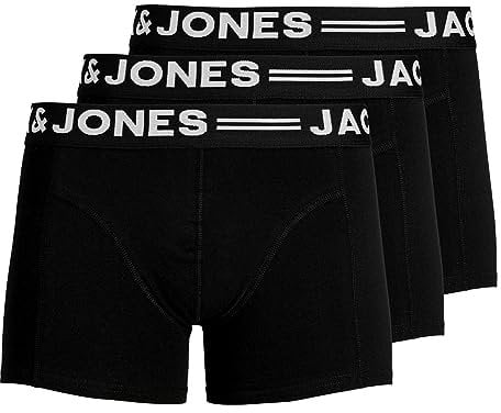 JACK & JONES Herren Unterhosen Shorts Boxershorts Trunks 3er Pack, Farbe:Schwarz, Wäschegröße:L, Artikel:- Black Waistband
