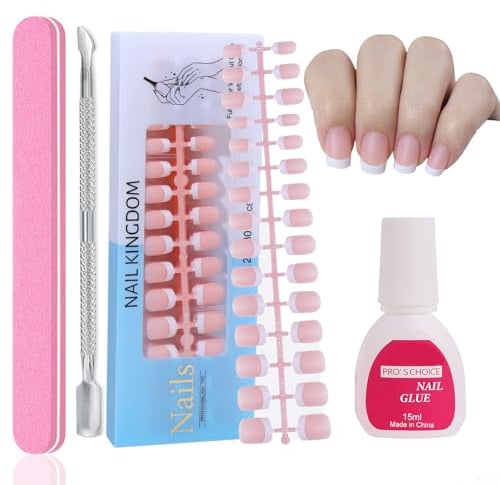 Maggidea False Nails Kit, 240Pcs Strong French Press On Nails for Extensions, Short Square Matte False Nails With Glue Acrylic Fake Nails 15 Sizes For Women French White Tip Nail Manicure Accessories