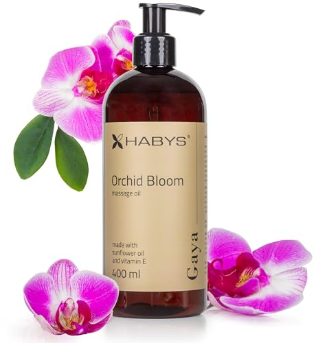 HABYS Gaya | Massageöl Orchid Bloom | Aromatisches Körperöl mit Sonnenblumenöl, Vitamin E, Antioxidantien | 100% Reines für SPA und Massagetherapie | für Hautverjüngung und Entspannung 400ML