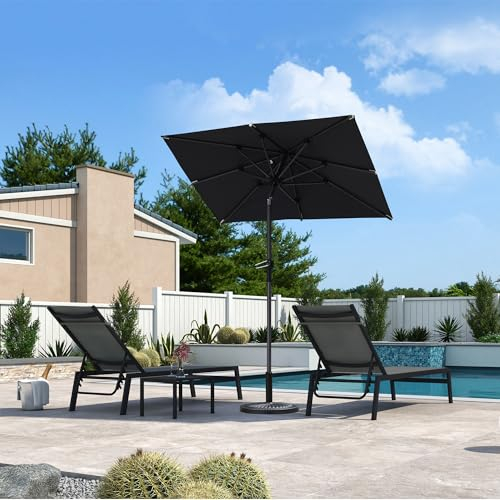 PURPLE LEAF Sonnenschirm 180 x 120 cm, Balkonschirm mit Kurbel und neigbar, Rechteckiger Gartenschirm Marktschirm mit UV-Schutz, Gestell Aluminium, Grau