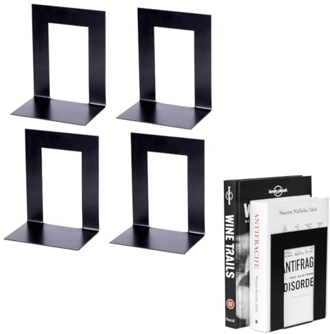 Anwicar Unsichtbare Metall‑Buchstützen - Set mit 4 Stück, Schwarze Bookends -13×9×16 cm, rutschfest, Stabile Bücherstützen für Regal, Büro und Wohnzimmer
