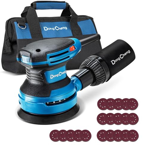 Dong Cheng 5-Inch Random Orbital Sander 3.2A 12800OPM Electric Palm Sander, 6 Variable Speeds, with 20pcs Sandpaper & Detachable Dust Bag, Power Sander for Woodworking, Sanding & Polishing