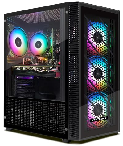 STGsivir PC Gamer Fixe,Ordinateur Gaming, 10th Gen G5905 3.5GHz, Radeon RX 580 8Go GDDR5, RAM 16Go, SSD 512Go, WiFi, BT 5.0, Ventilateur RVB x 4, W11H64