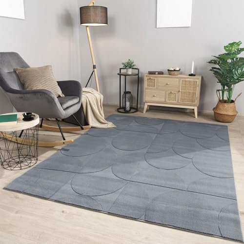 TT Home Wohnzimmer Teppich Esszimmer Kurzflor Geometrische Optik Skandi Boho Unifarben, Farbe:Hellanthrazit Hellgrau, Größe:160x220 cm