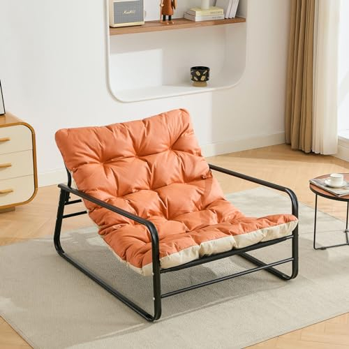 Sessel wohnzimmer Loungesessel Gartenliege mit Wendekissen Garten Liegestuhl Balkon möbel aus Stahl gepolsterter Stuhl für 2 Personen Gartensessel outdoor Relaxliege Balkon Terrasse (Orange+Beige)