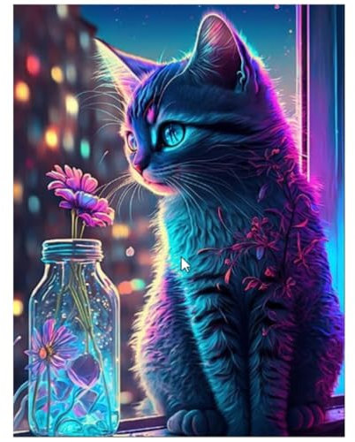 XUIIOSOOKP 5D Diamond Painting Adultos, Pintura de diamantes 5D DIY, Diamond Art Cuadros Diamantes, Punto de Cruz Diamante Dibujos con Diamantes para Decoración Hogar, 30 x 40 cm/gato