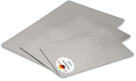 Edelstahl Schneidebrett - Für Fleisch, Fisch & Gemüse - Hygienisches Schneidbrett Metall - Stahl Brettchen Küche Plastikfrei - Küchenbrett Spülmaschinenfest (Ohne Griff, 3er Set)