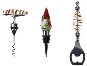 Brandani 81103 SET VINO CHRISTMAS 3 PEZZI VETRO/INOX/ZINC ALLOY - Elegante Set da Vino per le FestivitÃ