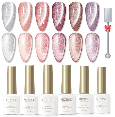 MIZHSE Cat Eye UV Gel Set,6 Farben Frühling Serie Langanhaltender Glossy Cat Eye Nagellack mit Magnet,UV/LED Soak Off Cateye Gel für Nagelstudio Design Starter Maniküre Geschenkset