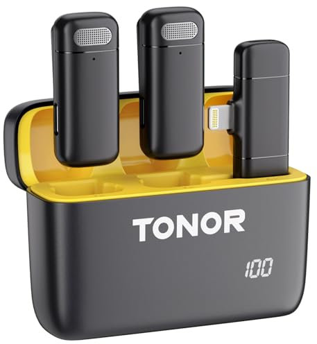 TONOR Lavalier Mikrofon für iPhone, Intelligente Rauschunterdrückung, Ladekoffer, 48 Stunden Akkulaufzeit, Bluetooth Mikrofon für Live-Streaming, Vlog, YouTube, TikTok