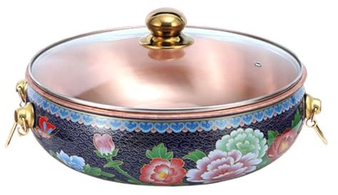 Old Hot Pot,Chinese Copper Hot Pot, Cloisonne Pure Copper Hot Pot with Lid, Small Hot Pot nduction Cooker Hot Pot Small Copper Pot for Family Dinners Restaurants Cooker,(B,34cm)