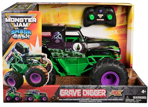 Monster Jam - Smash 'n Bash Grave Digger, Ferngesteuerter Monstertruck, der Sich beim Crash verformt und auf Knopfdruck Wieder repariert, 2,4 GHz-Steuerung, ab 4 Jahren
