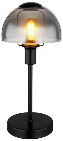 Tischlampe Rauchglas Nachttischlampe LED Tischleuchte Touch Wohnzimmerlampe Schlafzimmerleuchte schwarz, Pilz Design, Metall Glas, 6W 700lm warmweiß, DxH 15x32 cm