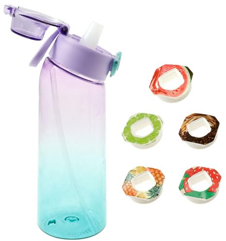 Trinkflasche mit Geschmacksschoten 900 ml Kapazität Wasserflasche mit 5 zufälligen Geschmacksschoten für ein erfrischendes Trinkerlebnis(Lila Blau)