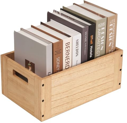 KIRIGEN Regalbox, Bücherbox, Holzkiste ohne Deckel, 36x23x15,2 cm, Natur | Paulownia-Holz, stapelbar und kombinierbar, für Hefte, Zeitschriften, Kleidung, Spielzeug und niedrige Regalfächer