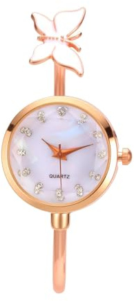 JSDDE Montre Jonc avec Papillon pour Femmes Montre Analogique Quartz Cadran Boîtier Rond à Facette avec Index des Heures Brillant Strass Montres Habilée Élégant Bracelet Manchette Fine Fantaisie