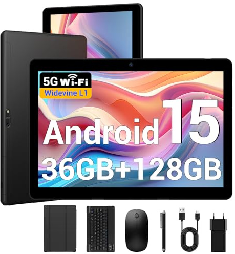 BEYNIVAN Tablet da 10 pollici Android 15 Tablet touch 5G WiFi, 36GB RAM+128GB ROM,8000mAh,BT5, Tablet con tastiera staccabile, nero