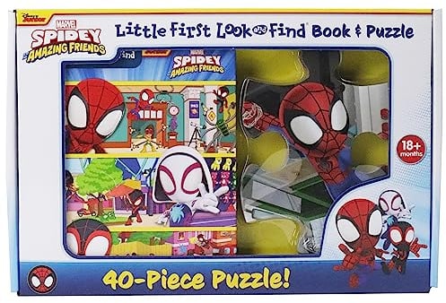 Disney Junior Marvel Spidey and His Amazing Friends - Little First Look and Find Activity Book & Interactive Puzzle Toy Set - Spider-Man - PI Kids