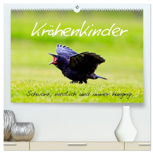Krähenkinder - Schwarz, niedlich und immer hungrig (hochwertiger Premium Wandkalender 2026 DIN A2 quer), Kunstdruck in Hochglanz (CALVENDO Tiere)