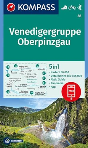 KOMPASS Wanderkarte Venedigergruppe; Oberpinzgau: 5in1 Wanderkarte 1:50000 mit Panorama, Aktiv Guide und Detailkarten inklusive Karte zur offline ... Skitouren. (KOMPASS-Wanderkarten, Band 38)