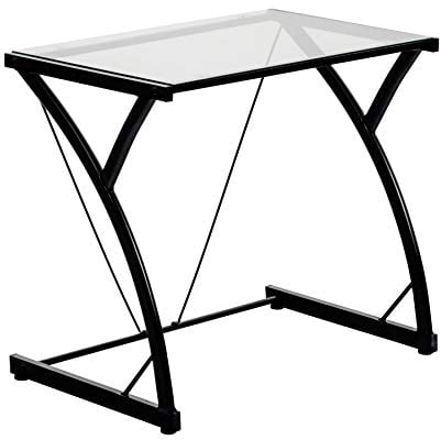 Harbour Housewares Glass Top Computer Desk - Black Metal Frame Modern PC Workstation Glass Table Notebook Laptop Office Desk for Home Study, Office
